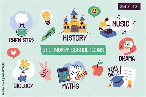 School Subjects Educational Icons Hand Drawn Vector Labels With
