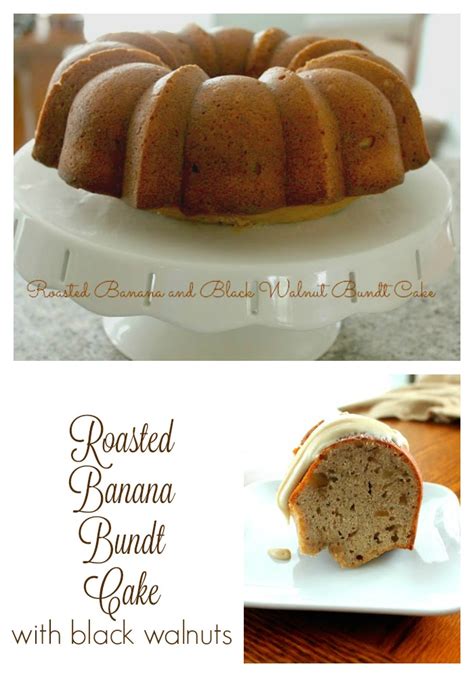 She ditched the muffin tin and added this mixture to a lovely vintage bundt cake pan. Roasted Banana and Black Walnut Bundt Cake #BundtBakers ...