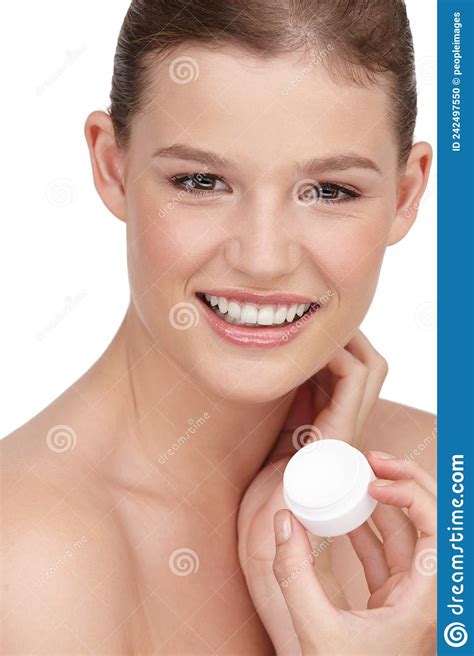 She Uses A Moisturizer That Matches Her Skin Type Close Up Shot Of A