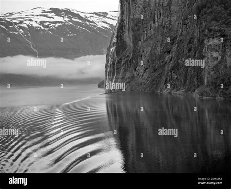 Geiranger Fjord In Sunnmore Region Of More Og Romsdal County Black And