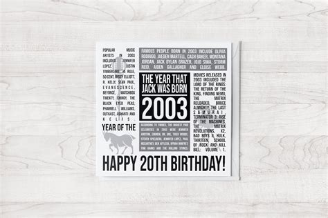 Personalised 20th Birthday Card Born In 2003 Card For 20 Etsy