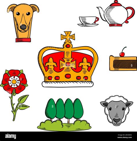 Britain Royal Crown Adorned By Heraldic Elements With Sketches Of