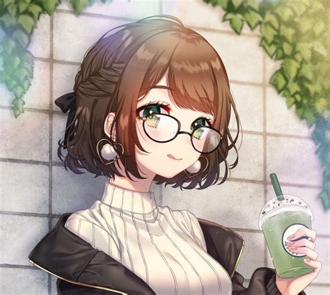 Chibi Anime Girl With Brown Hair And Glasses