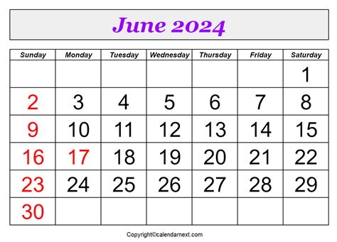 June 2024 Calendar Pdf Calendar Next