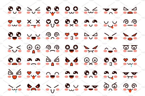 Kawaii Faces Cute Cartoon Emoticon Custom Designed Graphic Objects