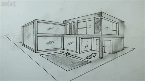 Architectural How To Draw Modern House In Point Perspective For
