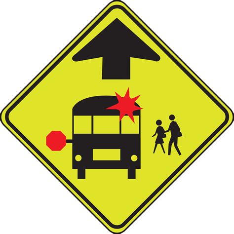 School Bus Stop Ahead Fluorescent Yellow Green Sign Frw216
