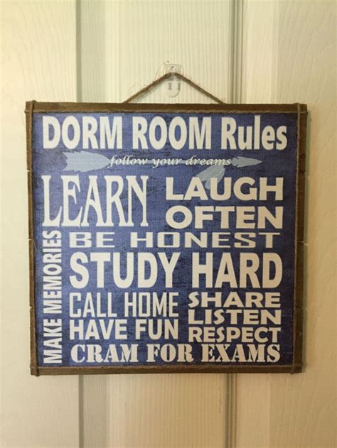 Dorm Room Rules Wall Art Inspirational College Dorm Decor Wood Sign