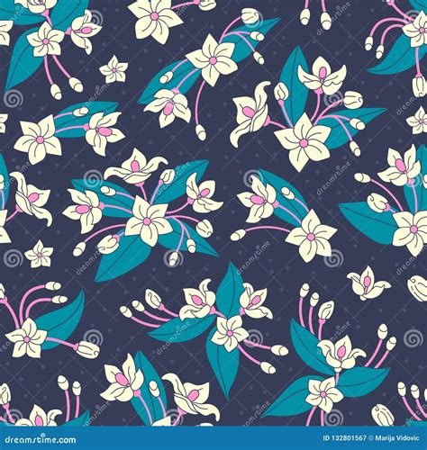 Beautiful Repeating Pattern Floral Composition Flowers And Leaves
