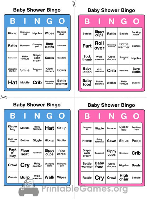Baby shower design with cute jungle animals. Printable Baby Shower Bingo - 50 Cards (Pink and Blue) | Printable Games