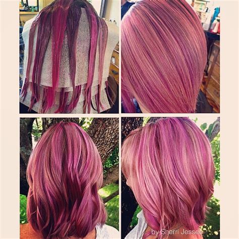 Pravana Chromasilk Vivids Pastel Pink Neon Pink And Locked In Purple Over Highlighted Hair