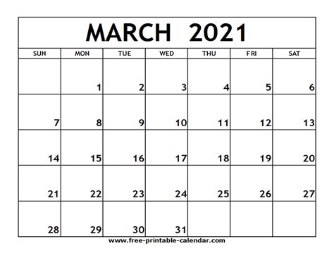Free Blank Calendar March 2021 Qualads