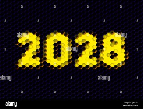 Sign Of The 2028 Year With Hex Pixel Grid New Years Number Or Digits