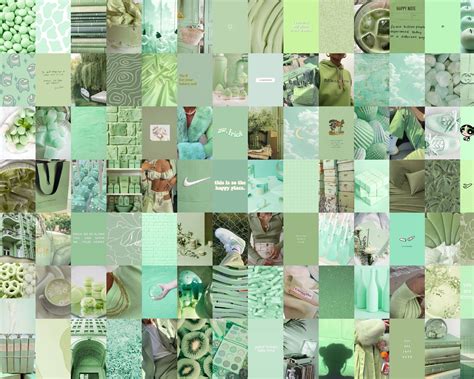 The Mint Green Collage Kit Is A 100 Piece Set Of Light Green Prints