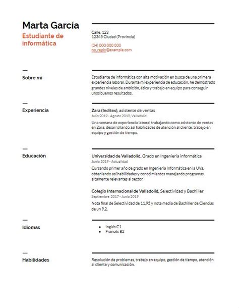 Guía para saber qué poner en tu cv si aún no tienes experiencia laboral. Ejemplos De Curriculum Vitae Para Estudiantes Sin ...