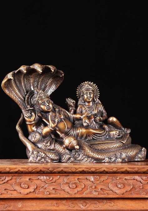 Brass Hindu God Vishnu The Preserver And Lakshmi Laying On Ananta Sesha