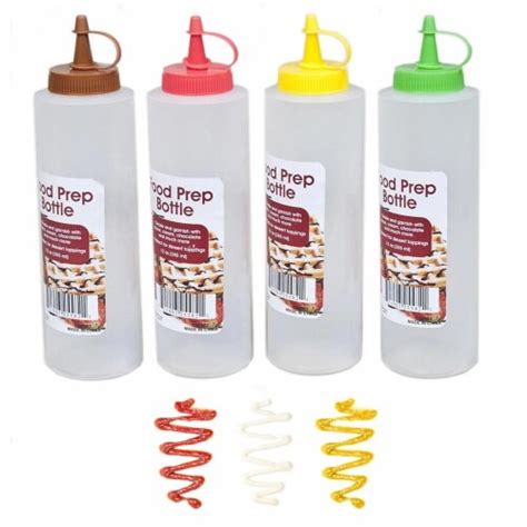 4pc Clear Squeeze Bottles 12 Oz Condiment Ketchup Mustard Oil Squirt