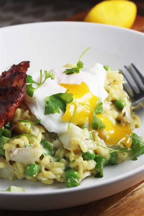 Smoked cod and sweetcorn chowder. Smoked fish risotto with bacon & a poached egg - Scrummy Lane