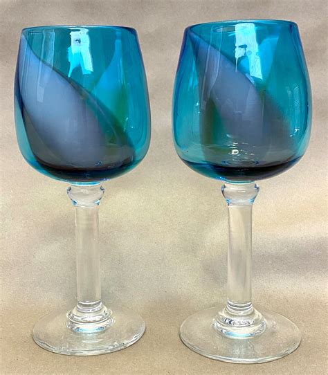 Set Of Two 2 Artsy Blown Glass Wine Or Water Glasses In Etsy