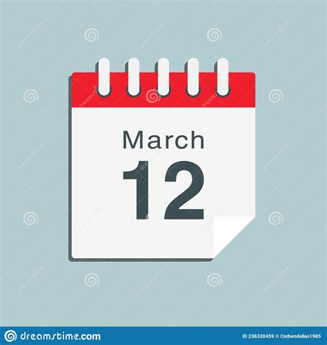 Icon Day Date 12 March Template Calendar Page Stock Vector