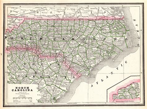 1888 Antique North Carolina State Map Vintage Map Of North Etsy