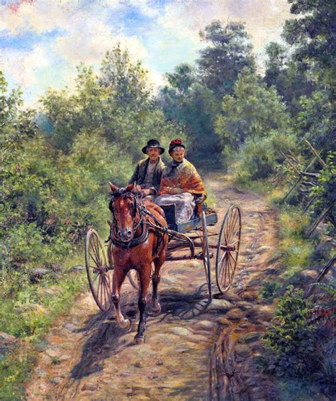 Transpress Nz Couple On A Horse And Buggy Art Usa 19th Century