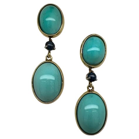 Turquoise Yellow Gold Oval Drop Earrings At Stdibs