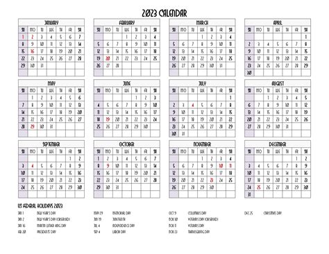 2023 Calendar Printable One Page Pdf 2023 Calendar One Page