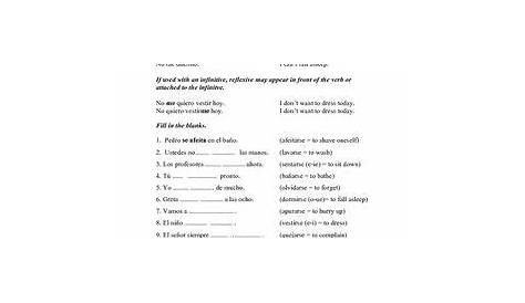 gramatica verbos reflexivos worksheets answers