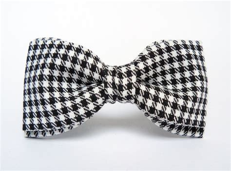 Mens Bow Tie By Bartekdesign Pre Tied Houndstooth Check Wool Black