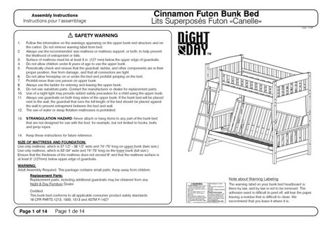 Night And Day Furniture Cinnamon Futon Bunk Bed Assembly Instructions