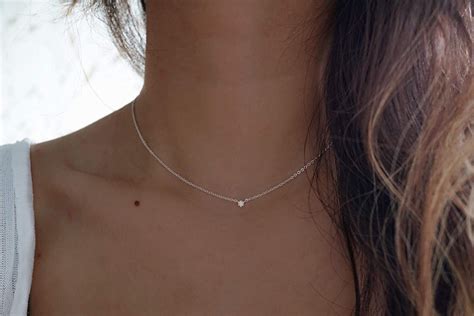 Dainty Diamond Necklace Zirconia Necklace Sterling Silver Choker