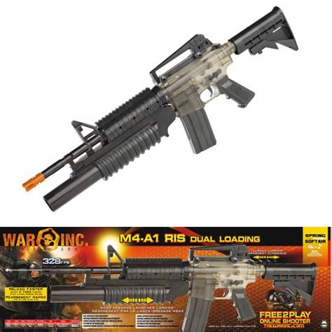 War Inc M4a1 Ris Dual Loading Airsoft Rifle With Mock M203 Grenade Launcher