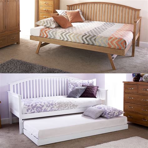 Flemington steel frame bed in double/queen size *white. MADRID WOODEN 3FT SINGLE DAY BED FRAME & TRUNDLE GUEST ...