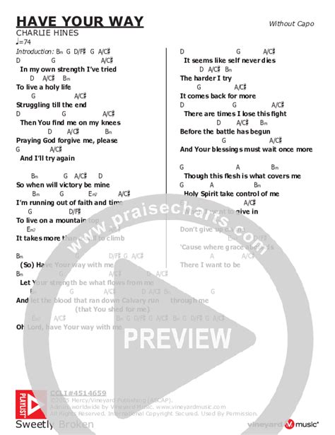 Have Your Way Chords Pdf Charlie Hines Praisecharts