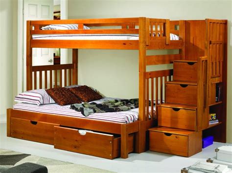 Quad bunk beds in loft with stairs. Classic Medium Wood Twin/Twin, Twin/Full Bunk Bed - Stairs ...
