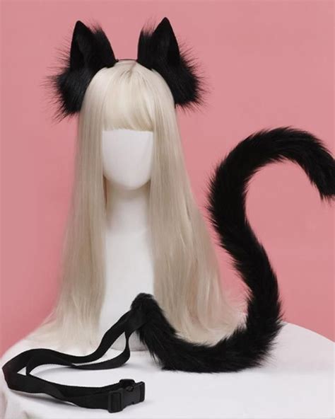 Accessory Kawaii Anime Cat Ears Tail Accessories Cosplay Set Black Cat Ears And Tail Anime