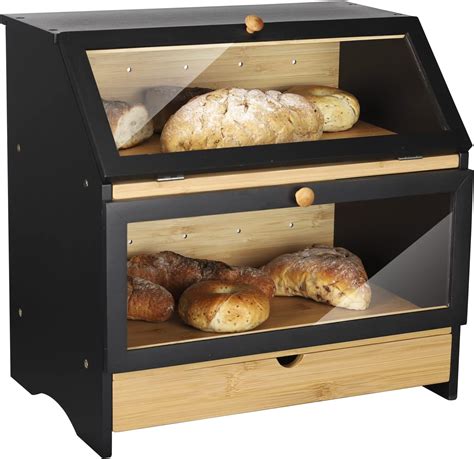Homekoko Large Bamboo Two Layer Bread Box With Drawer Double Layers