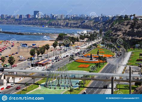 Chorrillos Peru Aerial View Of The Beach Agua Dulce Pier Plaza With
