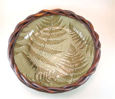Extra Large Ceramic Serving Bowl Fern Design Handmade Large Etsy
