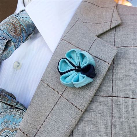 Spring Collection Large Light Blue And Navy Mens Lapel Flower
