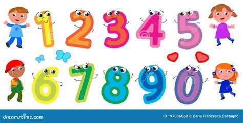 Cute Cartoon Numbers And Little Kids Vector Stock Vector Illustration