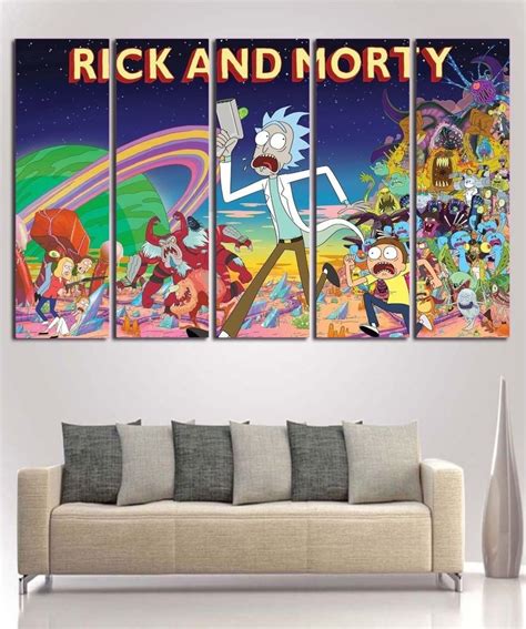 Rick And Morty Wall Art Painting Canvas Print Framed Poster Hd 5 Piece