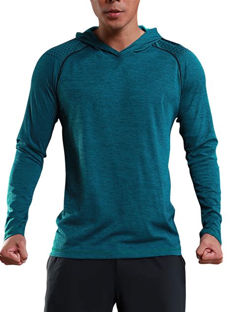 Mens Long Sleeve Active Sports Shirts With Hooded Performance