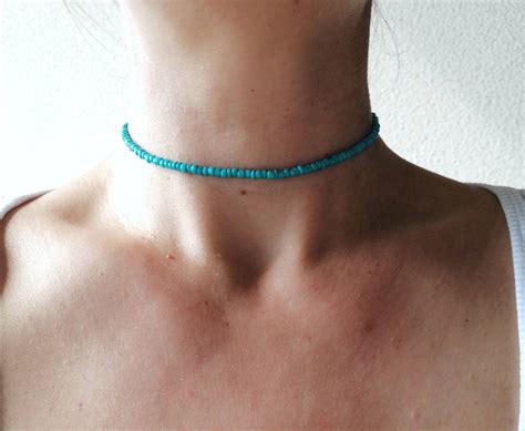 Turquoise Choker Necklace Tiny Bead Choker Gift For Woman