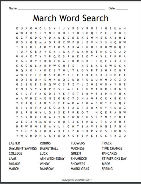 March Word Search Made By Teachers