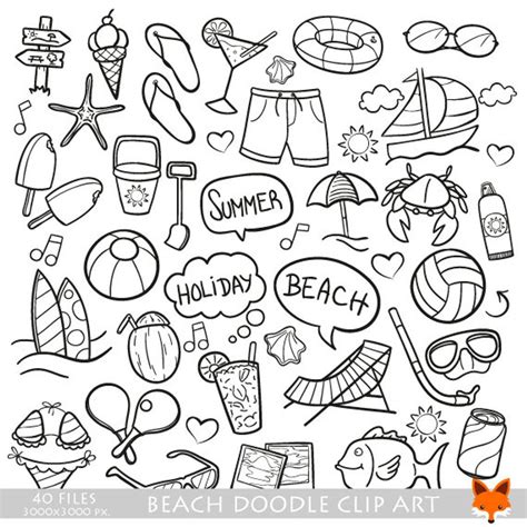Beach Day Doodle Vector Icons Holidays Travel Doodle Icons Etsy