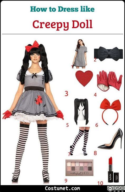 The Creepy Doll Costume Includes A Wig In Pony Tails Oversized Ribbon