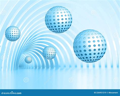 3d Mural Wallpaper Illustration Background Tunnel With Sphere Stock