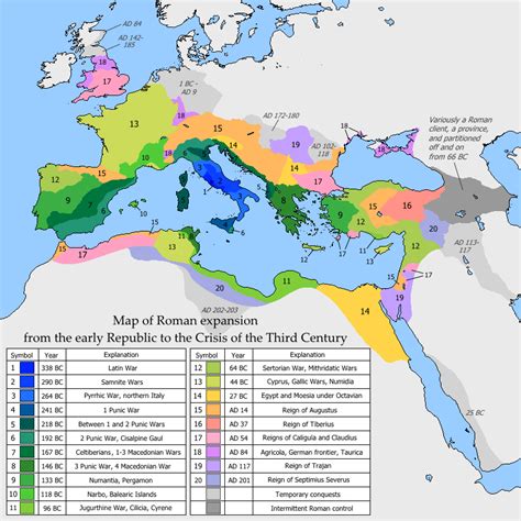Map Showing Roman Expansion From The Early Republic To The Crisis Of